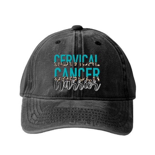 Cervical Cancer Awareness Month Warrior Teal White Washed Denim Baseball Caps