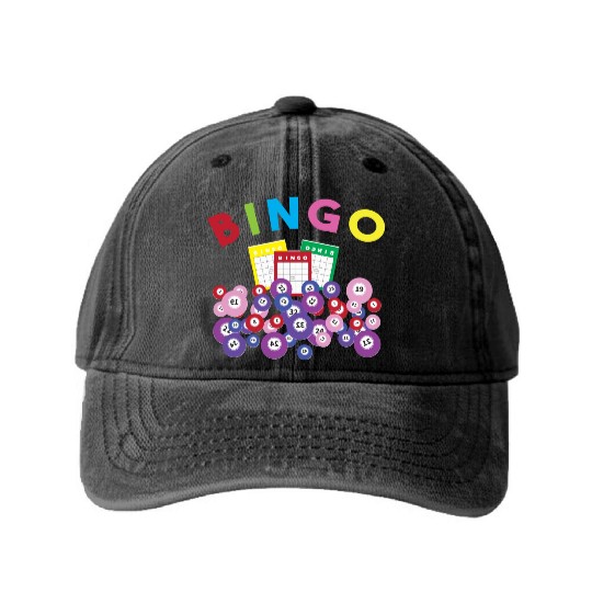 Bingo Card And Balls Card Game Bingo Washed Denim Baseball Caps