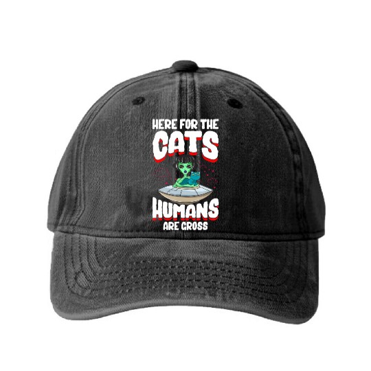 Alien Cat Abductor Halloween Humorous Trick Washed Denim Baseball Caps