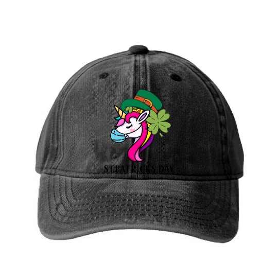 Toddler Girls St Patricks Day Rainbow Unicorn Face Washed Denim Baseball Caps