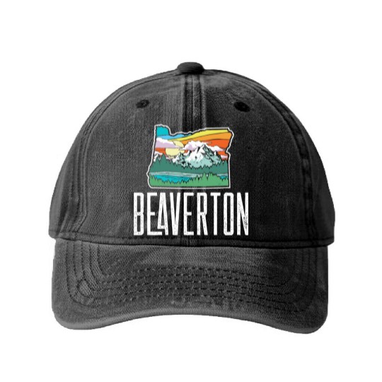 Beaverton Vintage Oregon Nature Outdoors Retro Gra Washed Denim Baseball Caps