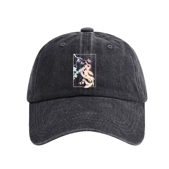 Kawaii Cherry Blossom Koi Washed Denim Baseball Caps