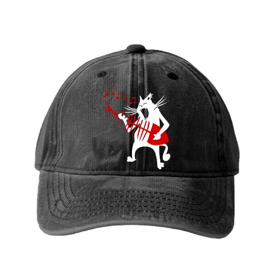 Cat Playing Guitar Music Lover Rock Roll Christmas Washed Denim Baseball Caps