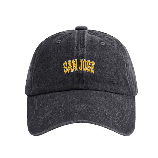 San Jose Varsity Style Amber Text Washed Denim Baseball Caps