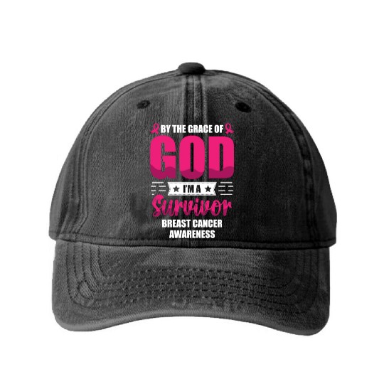 By The Grace Of God I'm A Breast Cancer Survivor Washed Denim Baseball Caps