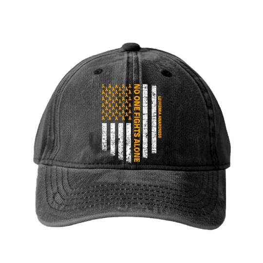 No One Fights Alone Usa Flag Leukemia Awareness Washed Denim Baseball Caps