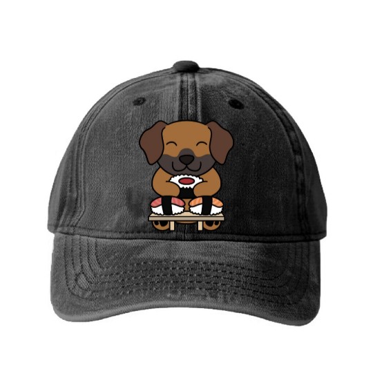 Sushi Lover Rhodesian Ridgeback Washed Denim Baseball Caps