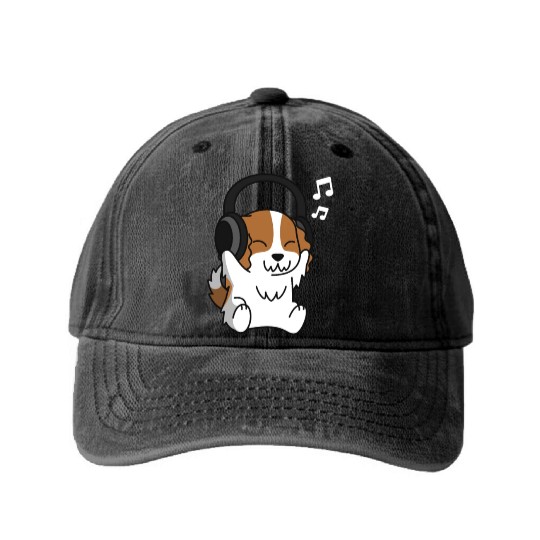 Music Lover Cavalier King Charles Spaniel Washed Denim Baseball Caps