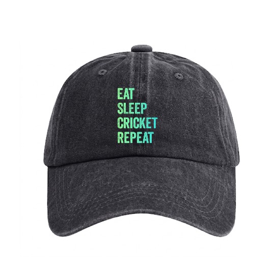 Eat sleep cricket repeat | Cricket Lover Washed Denim Baseball Caps