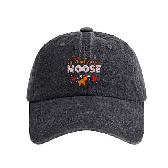 Mommy Moose Wildlife Animal Alces Deer Mothers Day Washed Denim Baseball Caps