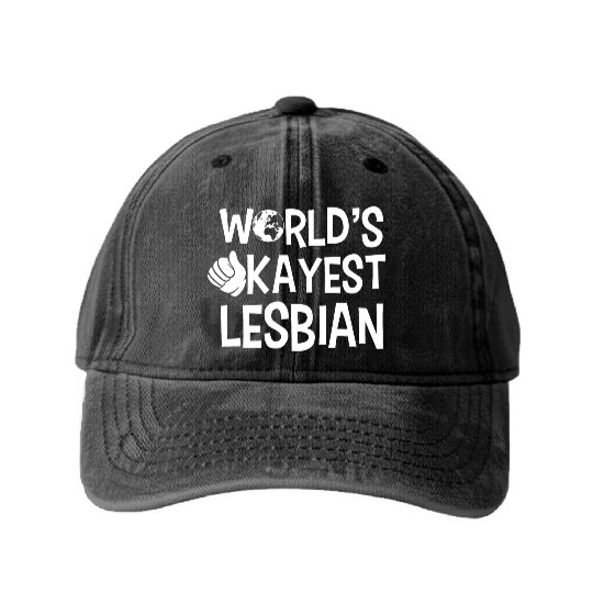 LGBT Gay Pride Lesbian World's Okayest Lesbian Washed Denim Baseball Caps