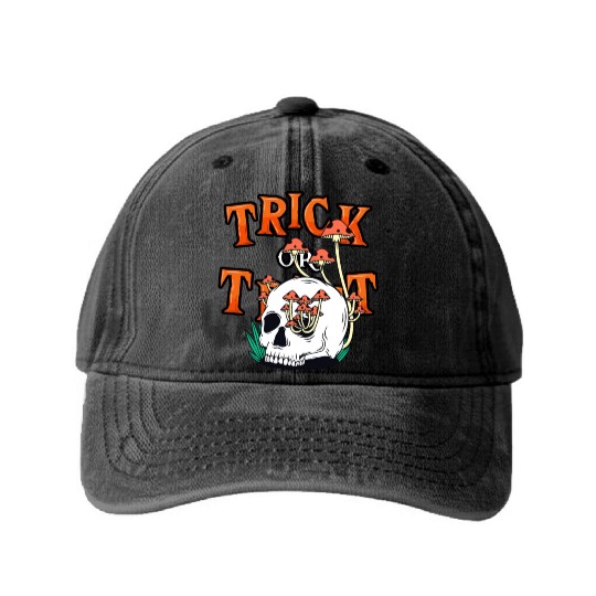Trick or Treat People With Kindness Skeleton Hallo Washed Denim Baseball Caps