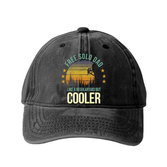 Funny Free Solo Dad Cool Rock Climbing Climber Washed Denim Baseball Caps