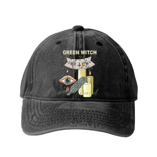 Retro Green Witch World Halloween Washed Denim Baseball Caps