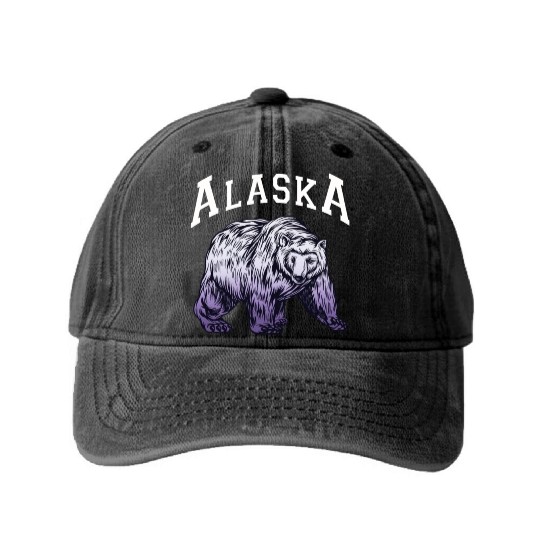 Alaska Gift USA Natur Bär Denali Grizzly Wald Washed Denim Baseball Caps