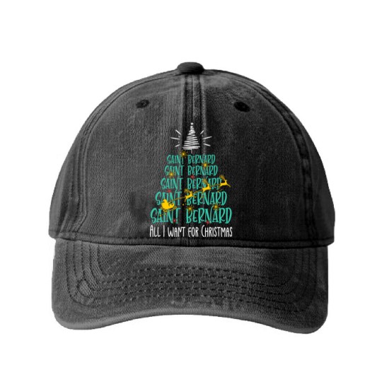 Saint Bernard Christmas Dog breed Christmas Tree Washed Denim Baseball Caps