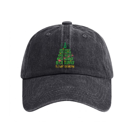 Irish Terrier Christmas Dog breed Christmas Tree Washed Denim Baseball Caps
