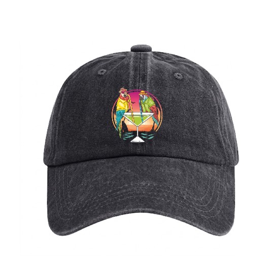 Parrots Drinking Margarita Hawaiian Birds Gift Washed Denim Baseball Caps