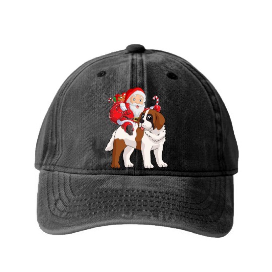 Saint Bernard Christmas Santa Claus Xmas Pajama Washed Denim Baseball Caps