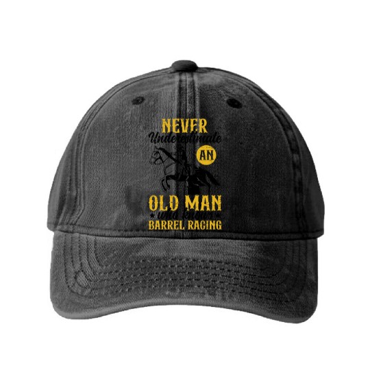 Old Man Barrel Racing Rodeo Equestrian Horse Washed Denim Baseball Caps