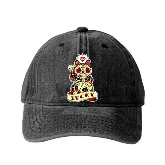 lucky cat Skull Candy Washed Denim Baseball Caps
