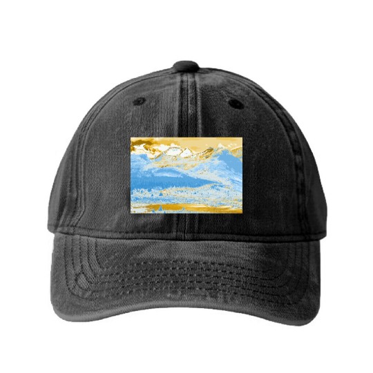 Golden Blue Mountain Lake Washed Denim Baseball Caps