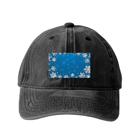 Winter Snowflakes Navy Blue Pattern Washed Denim Baseball Caps