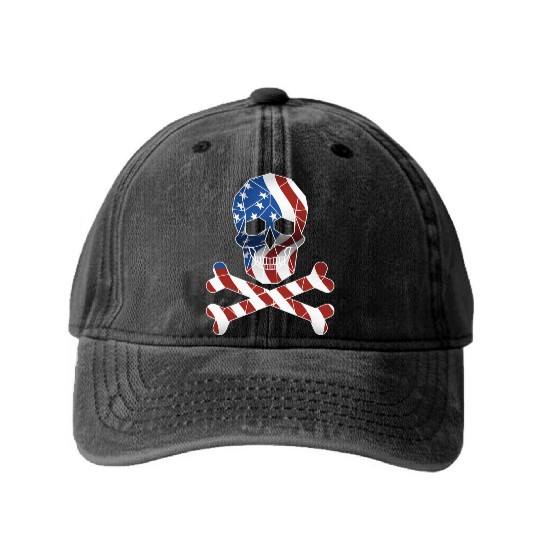 Amercan Flag Skull Usa 1776 Patroitic Washed Denim Baseball Caps