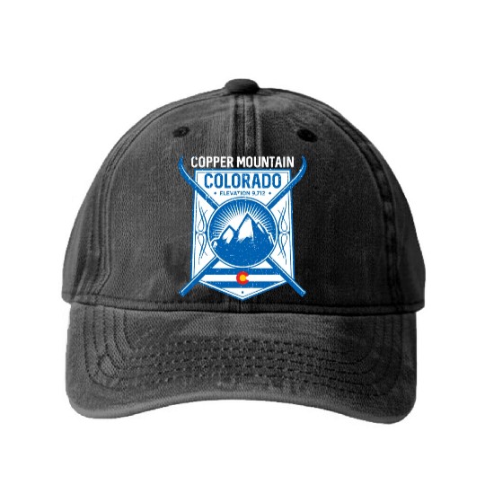 Copper Mountain Colorado Ski Mountains Washed Denim Baseball Caps