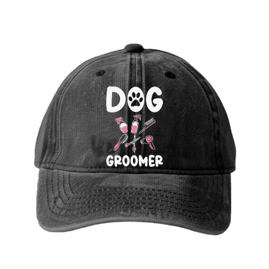 Dog Groomer Canine Grooming Hygiene Washed Denim Baseball Caps