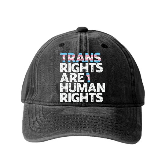 LBGT Flag Gay Pride Trans rights are human rights Washed Denim Baseball Caps