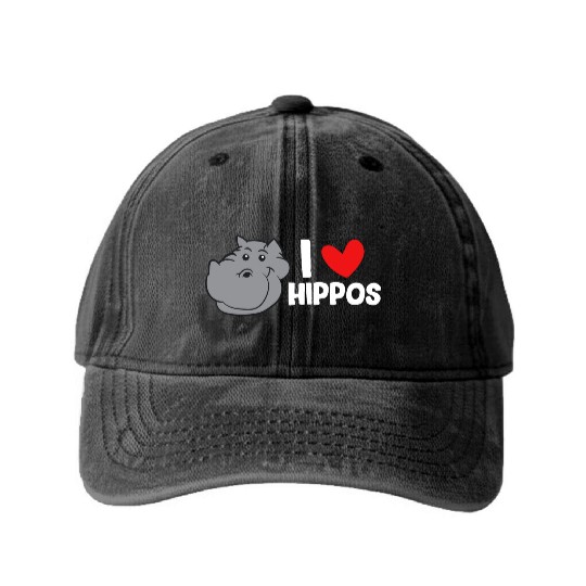 Hippo - I love hippos Washed Denim Baseball Caps