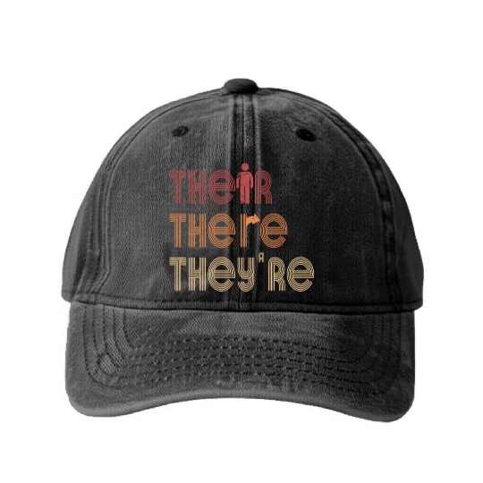 Their There They're English Teacher Grammar Washed Denim Baseball Caps