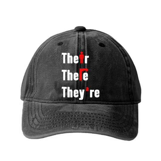 Their There They're English Teacher Grammar Washed Denim Baseball Caps