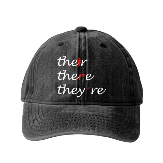 Their There They're English Teacher Grammar Washed Denim Baseball Caps