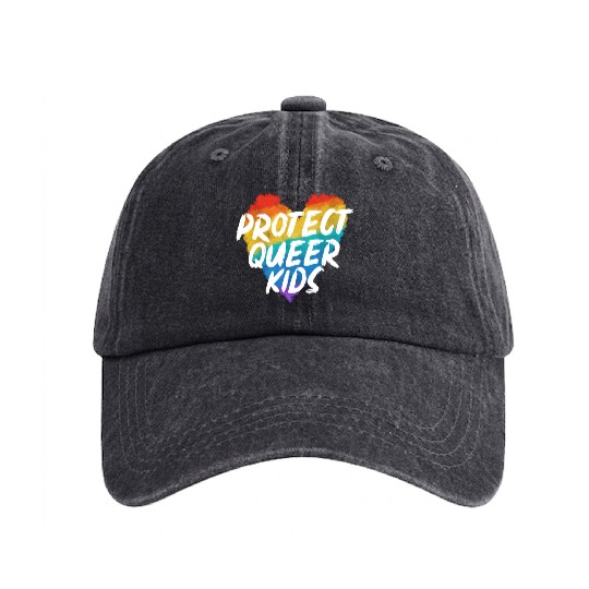 Protect The Queer Kids Rainbow Pride Month Washed Denim Baseball Caps