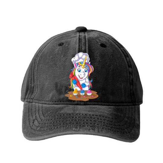 Unicorn Chef Washed Denim Baseball Caps