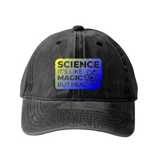 Distressed Quote Science Like Magic But Real Geek Washed Denim Baseball Caps