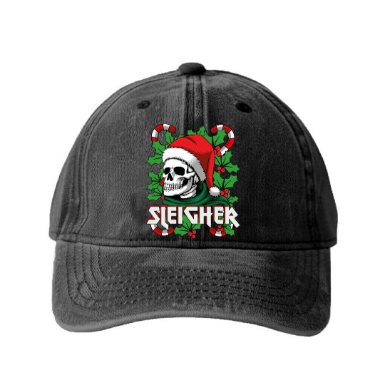 Sleigher Heavy Metal Santa Washed Denim Baseball Caps