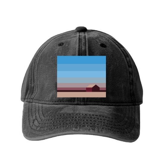 Sunset House Minimalist Abstract Art Landscape Washed Denim Baseball Caps
