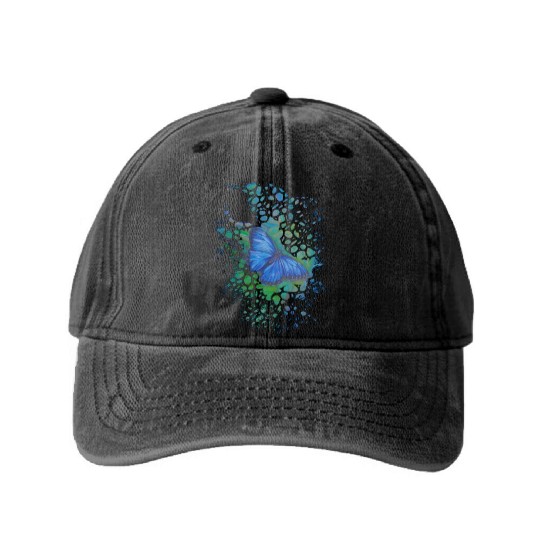 Royal blue monarch butterfly retro 70's animal Washed Denim Baseball Caps