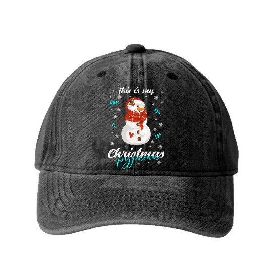 Winter Christmas Pyjama Snowman Washed Denim Baseball Caps