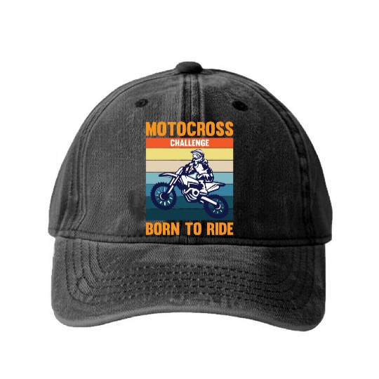 Motocross Challenge Born To Ride Washed Denim Baseball Caps