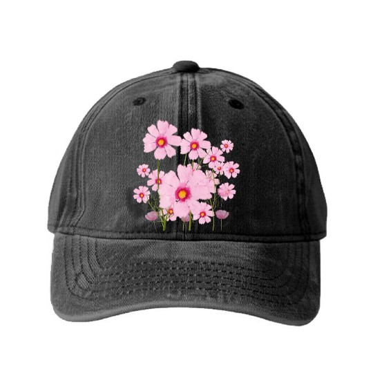 pink bouquet painted with watercolor Washed Denim Baseball Caps