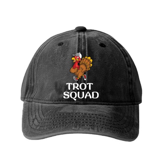 Thanksgiving Running Turkey Trot Squad Washed Denim Baseball Caps