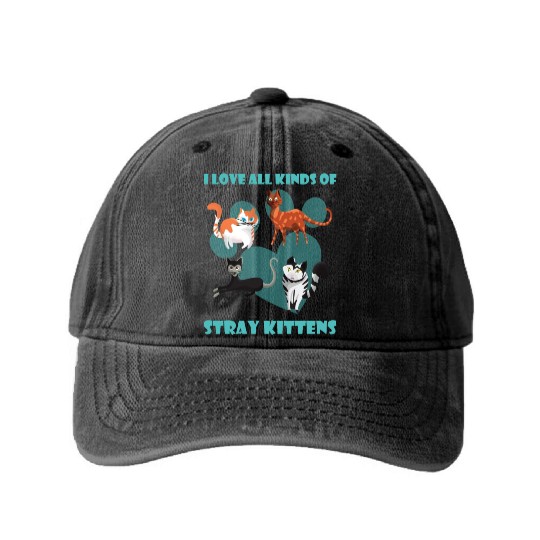 I love all kinds of stray cats stray kitten rescue Washed Denim Baseball Caps