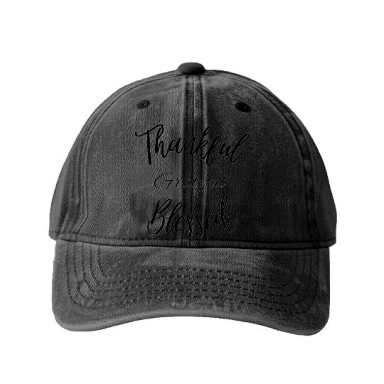 Thankful Grateful Blessed Washed Denim Baseball Caps