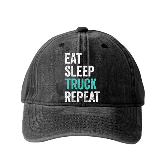 Truckers Eat Sleep Truck Repeat Truck Driver Washed Denim Baseball Caps