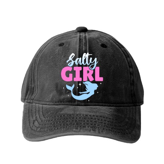 Girl Salty Mermaid Lover Washed Denim Baseball Caps