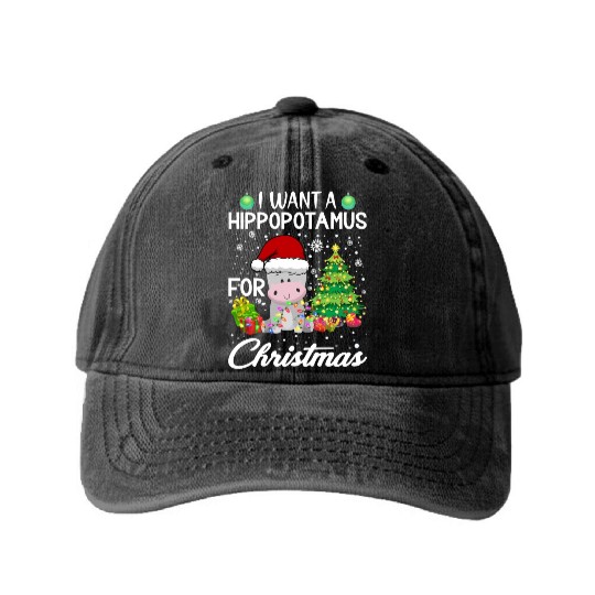 I Want A Hippopotamus For Christmas Hippo Washed Denim Baseball Caps